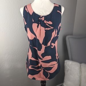Ann Taylor Navy and Corral Sleeveless Blouse - Petite Small